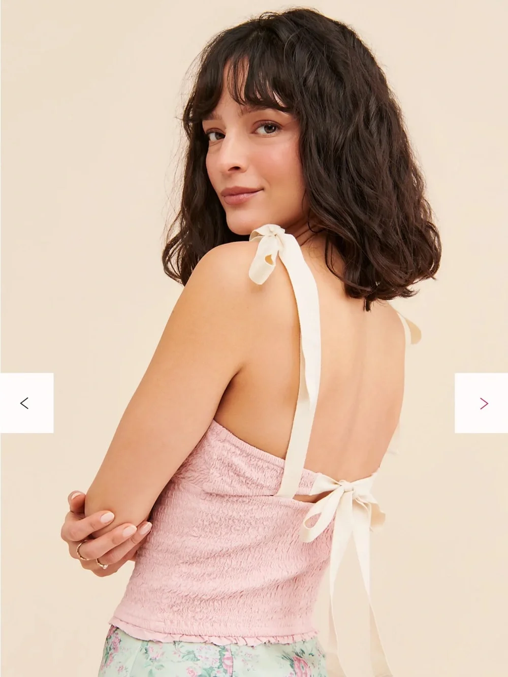 FREE PEOPLE Dawn Smocked Top w/ Ribbons Pink Size Large NWT